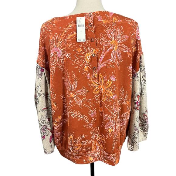 Daily Practice Anthropologie NEW Women's Orange Puff Sleeve Lounge Top Sz L - Picture 3 of 6